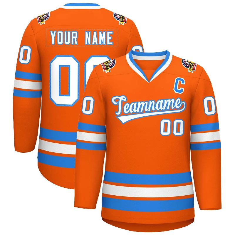 Custom Orange White-Powder Blue Classic Style Hockey Jersey