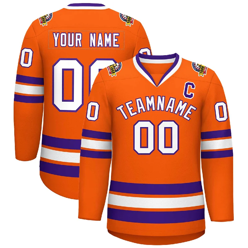 Custom Orange White-Purple Classic Style Hockey Jersey