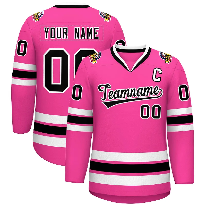 Custom Pink Black-White Classic Style Hockey Jersey