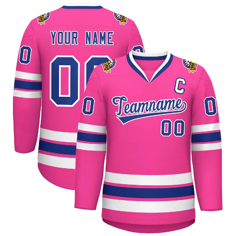 Custom Pink Royal-White Classic Style Hockey Jersey