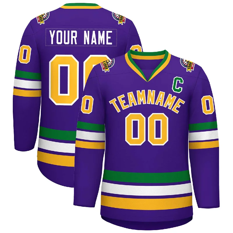 Custom Purple Gold-White Classic Style Hockey Jersey