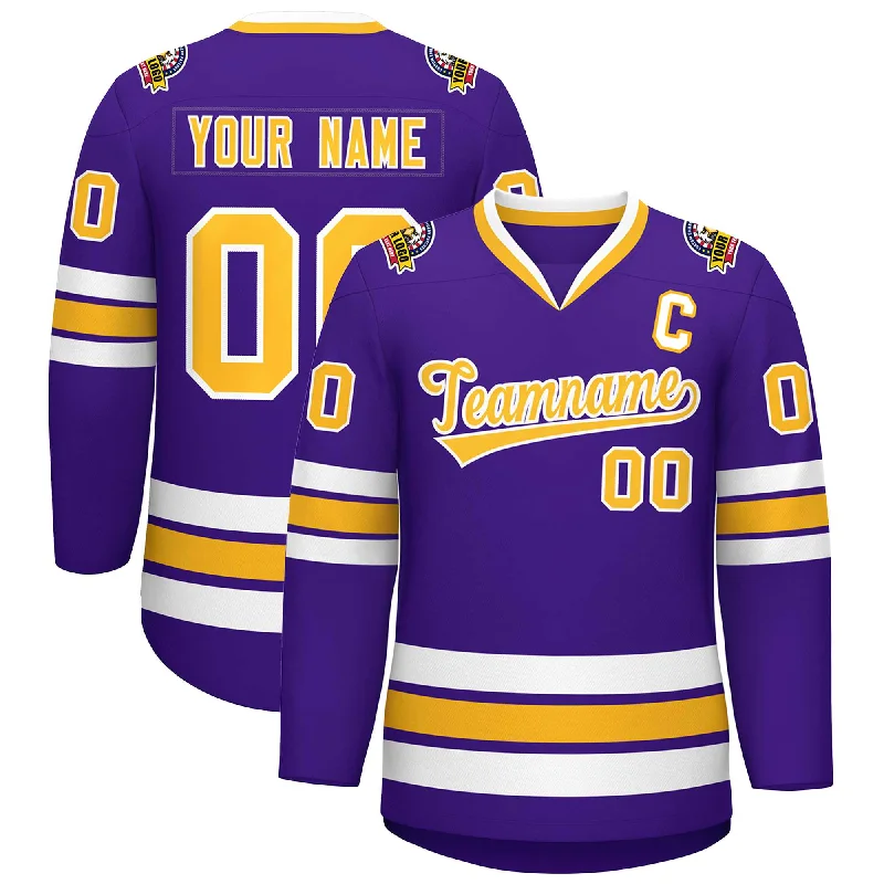 Custom Purple Gold-White Classic Style Hockey Jersey