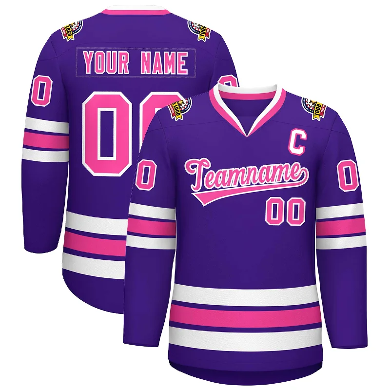 Custom Purple Pink-White Classic Style Hockey Jersey