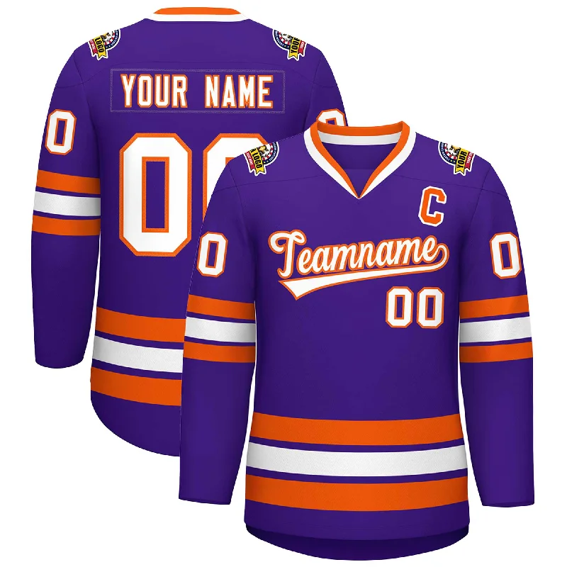 Custom Purple White-Orange Classic Style Hockey Jersey