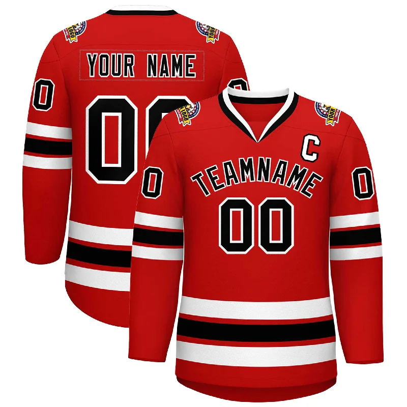 Custom Red Black-White Classic Style Hockey Jersey