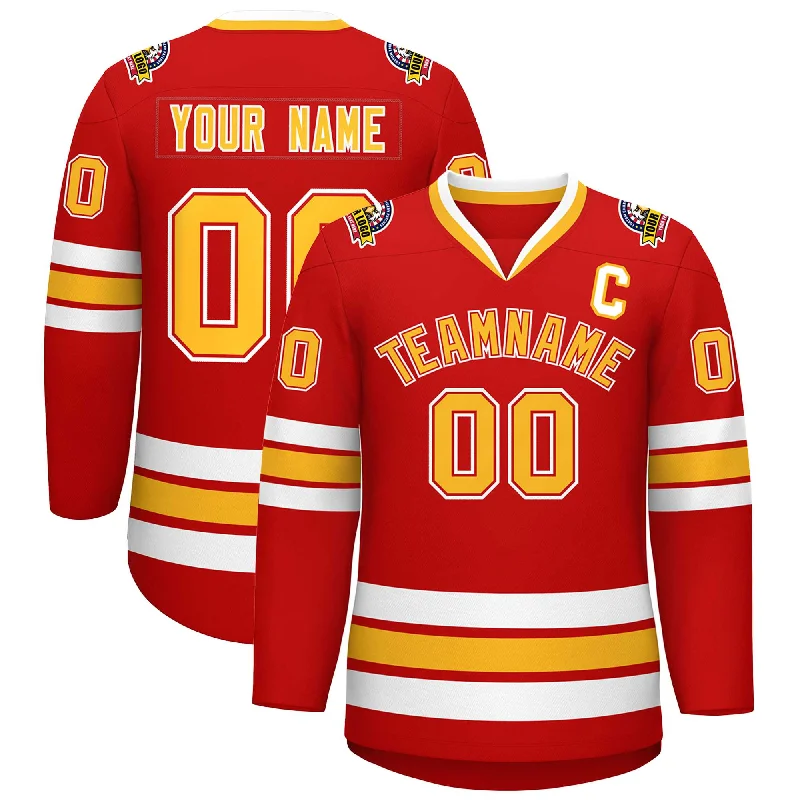 Custom Red Gold Red-White Classic Style Hockey Jersey