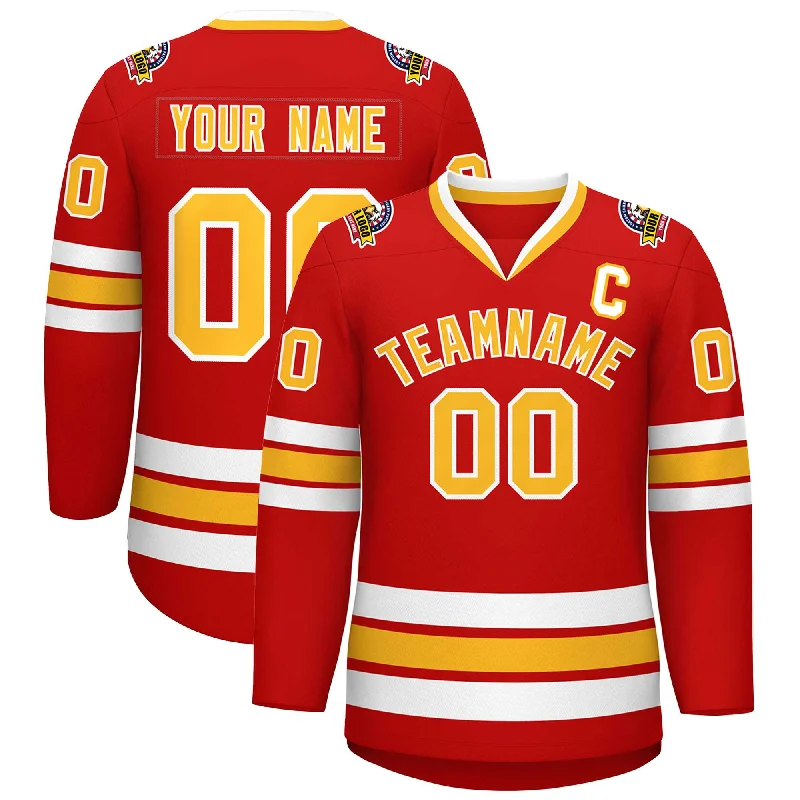 Custom Red Gold-White Classic Style Hockey Jersey