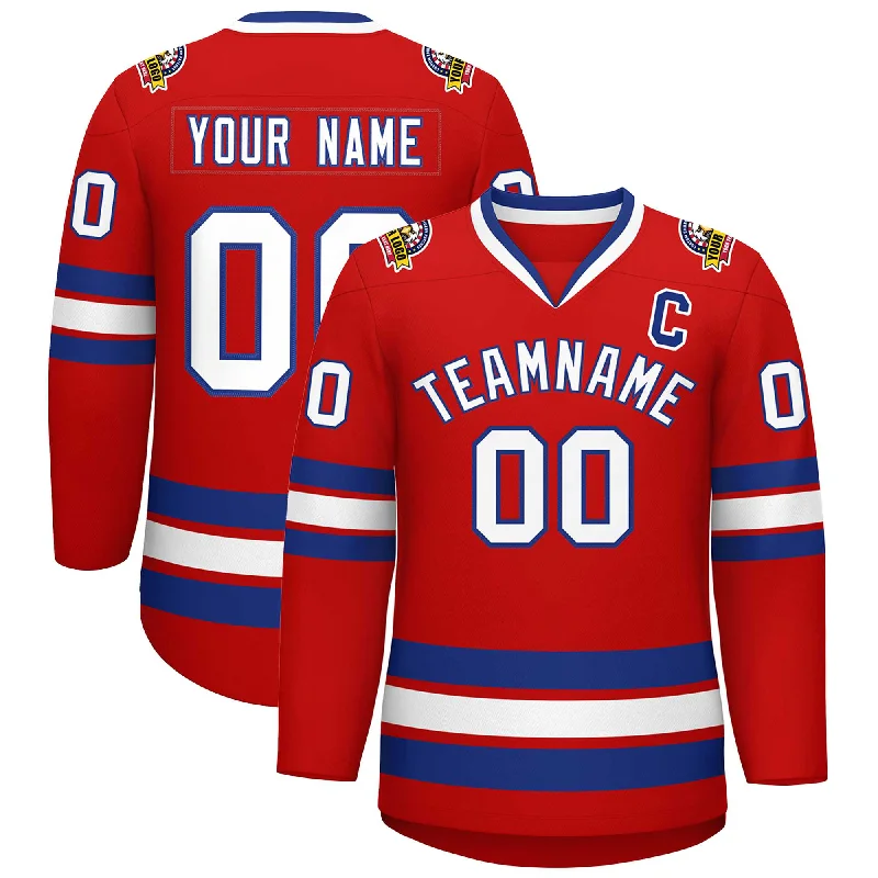 Custom Red White-Royal Classic Style Hockey Jersey