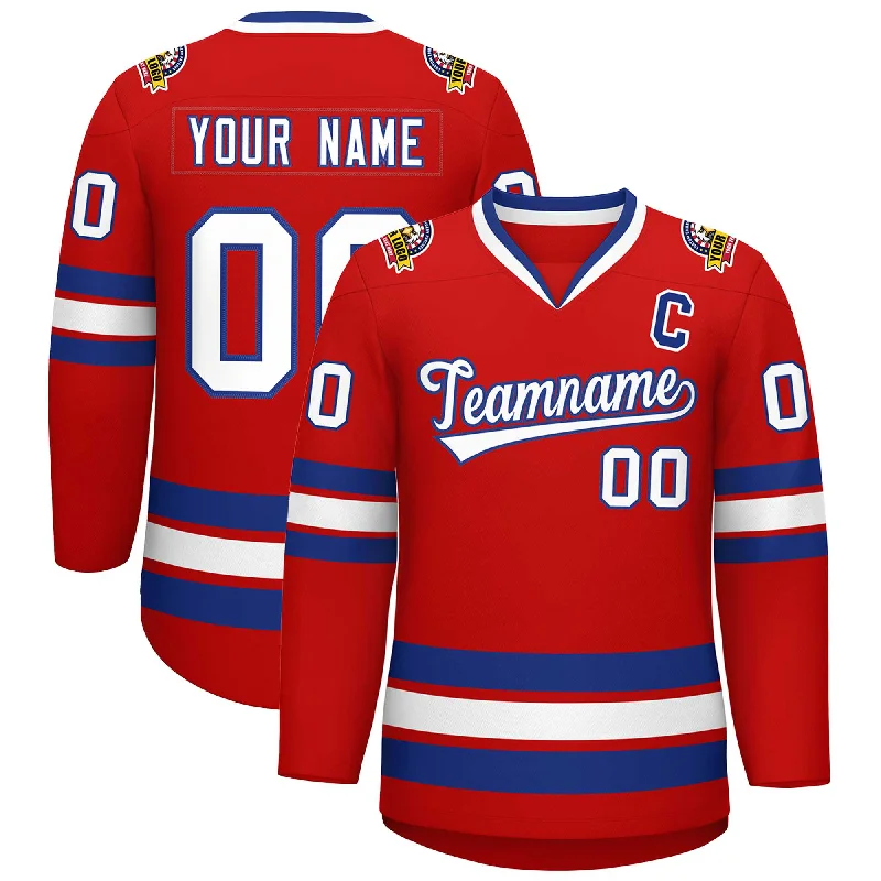 Custom Red White-Royal Classic Style Hockey Jersey