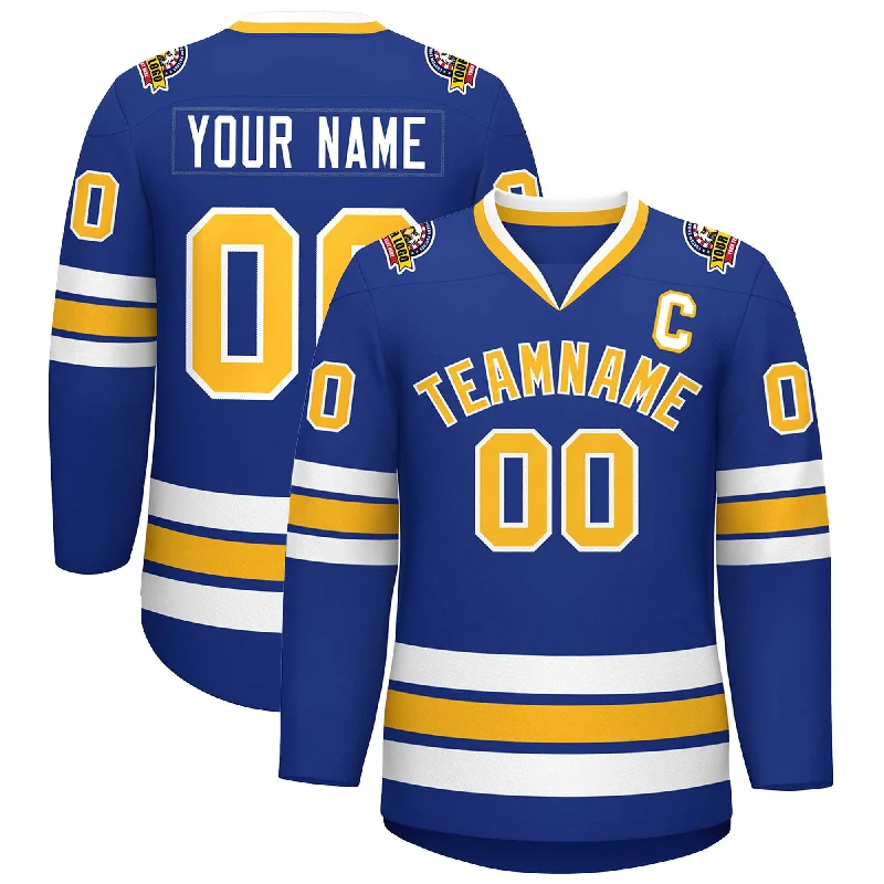 Custom Royal Gold-White Classic Style Hockey Jersey