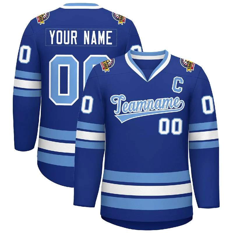 Custom Royal Light Blue-White Classic Style Hockey Jersey