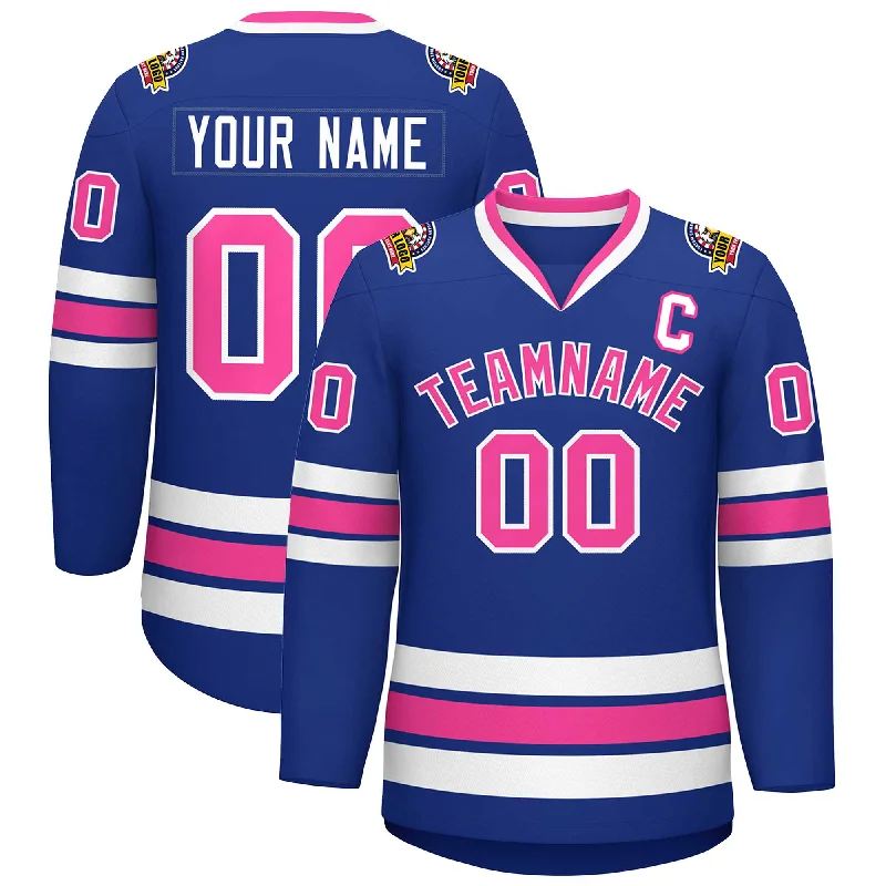 Custom Royal Pink-White Classic Style Hockey Jersey