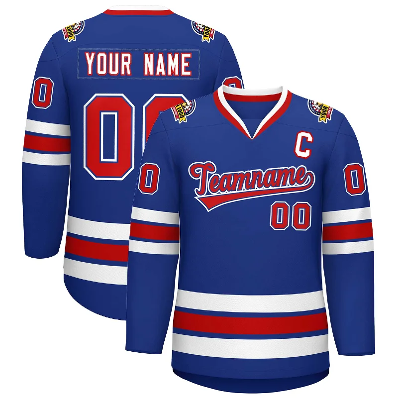 Custom Royal Red Royal-White Classic Style Hockey Jersey