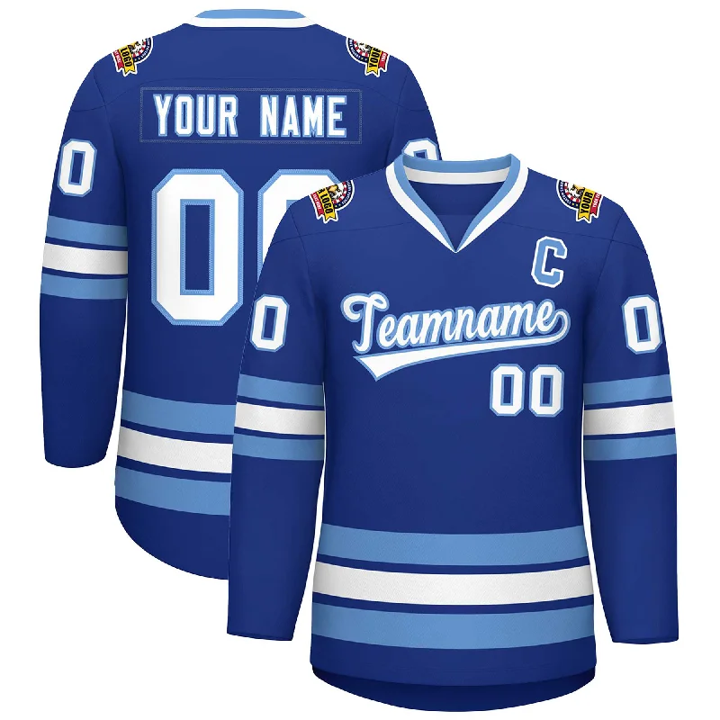 Custom Royal White-Light Blue Classic Style Hockey Jersey