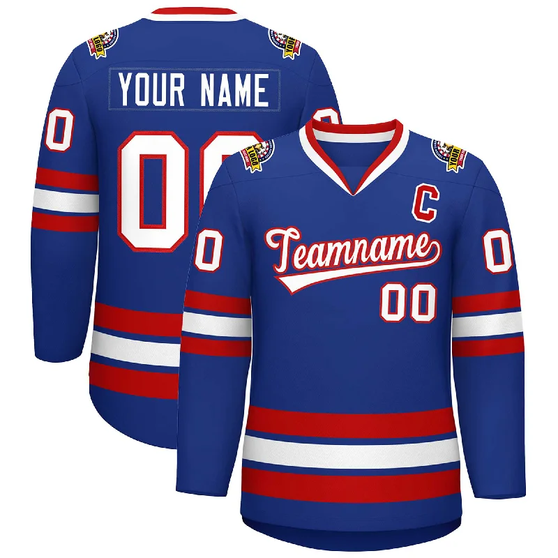 Custom Royal White-Red Classic Style Hockey Jersey