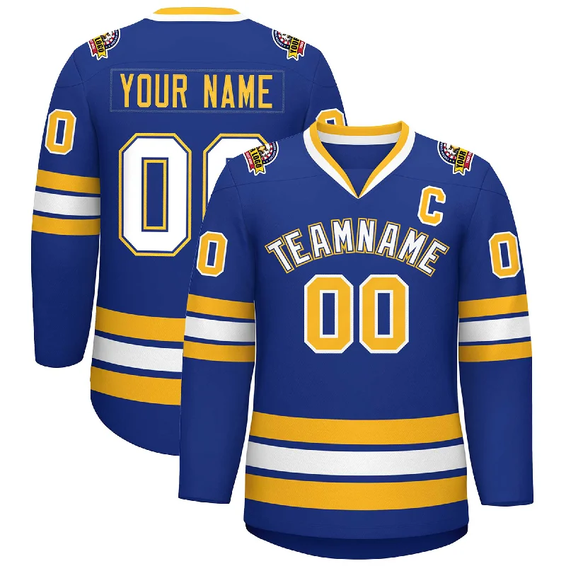 Custom Royal White Royal-Gold Classic Style Hockey Jersey