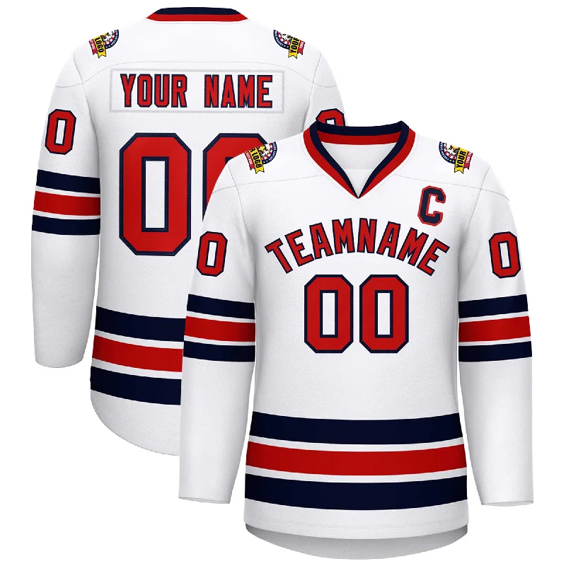 Custom White Red-Navy Classic Style Hockey Jersey