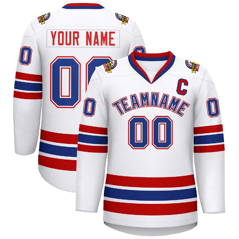 Custom White Royal White-Red Classic Style Hockey Jersey