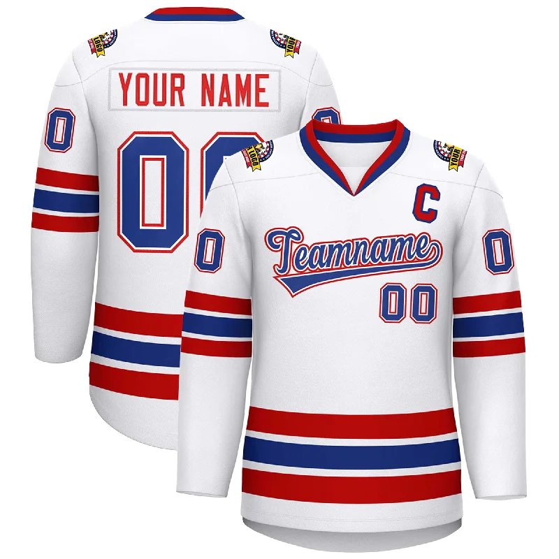 Custom White Royal White-Red Classic Style Hockey Jersey