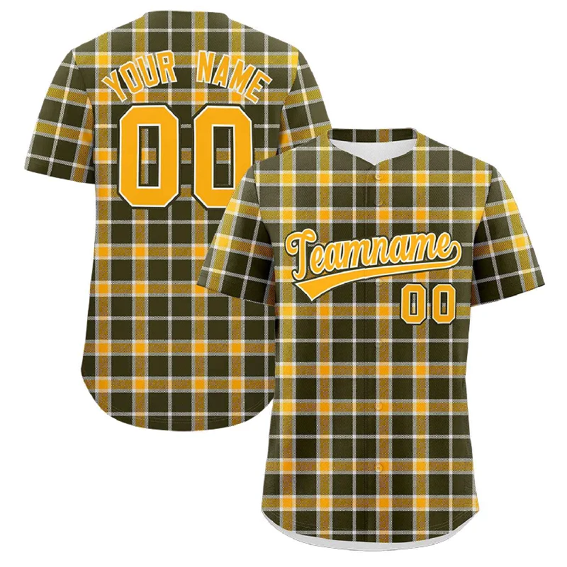 Custom Yellow Olive Personalized Plaid Design Authentic Baseball Jersey